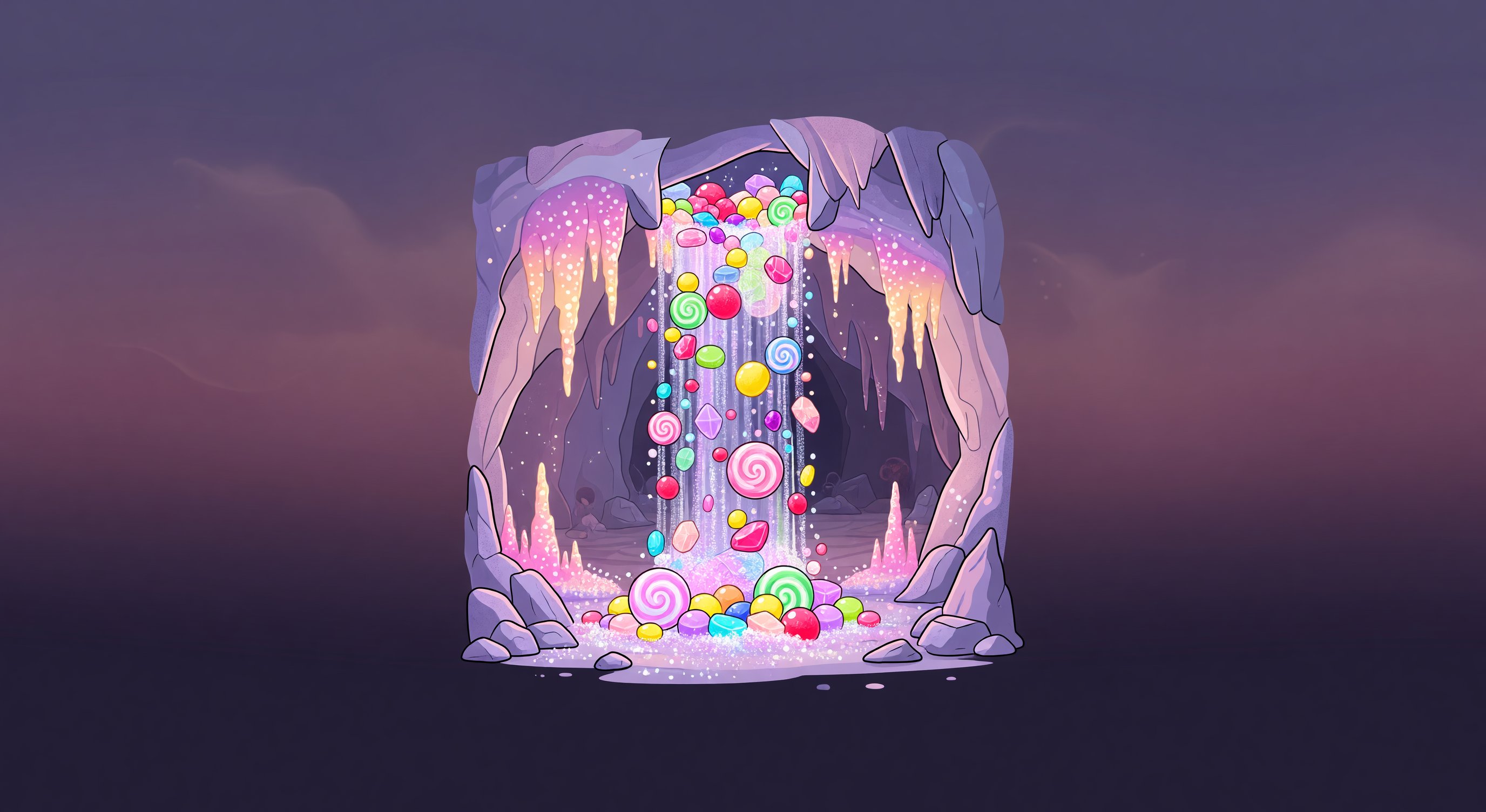 Cascade waterfall of candy gems